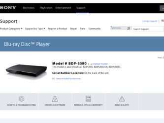 BDP-S390 driver download page on the Sony site