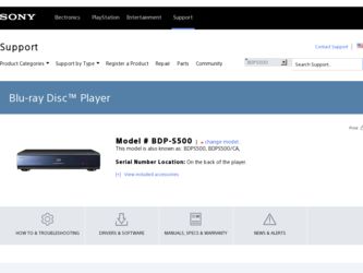 BDP S500 driver download page on the Sony site