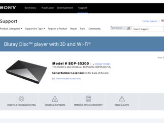 BDP-S5200 driver download page on the Sony site