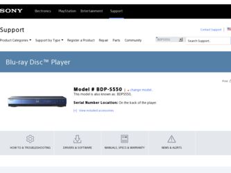 BDP S550 driver download page on the Sony site