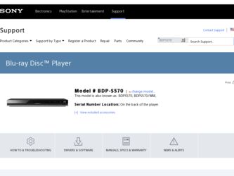 BDP-S570 driver download page on the Sony site