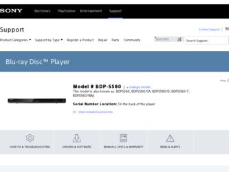 BDP-S580 driver download page on the Sony site