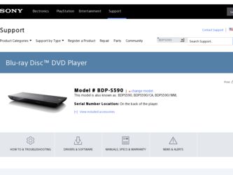 BDP-S590 driver download page on the Sony site