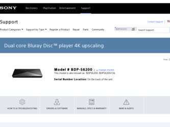 BDP-S6200 driver download page on the Sony site