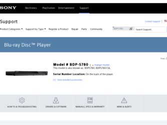 BDP-S780 driver download page on the Sony site