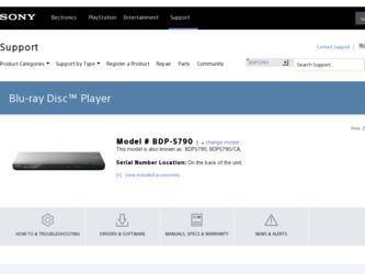 BDP-S790 driver download page on the Sony site