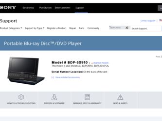 BDP-SX910 driver download page on the Sony site