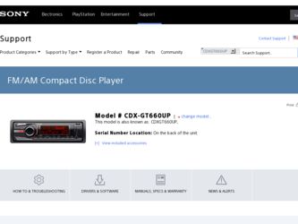 CDX-GT660UP driver download page on the Sony site