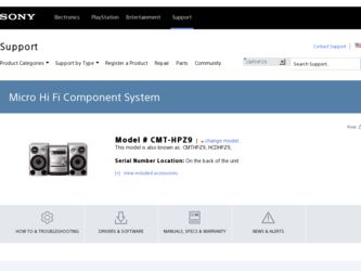 CMT-HPZ9 driver download page on the Sony site