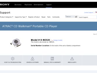 D-NE520 driver download page on the Sony site