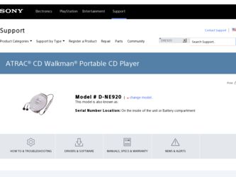 D-NE920 driver download page on the Sony site
