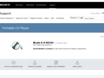D-NS505 driver download page on the Sony site