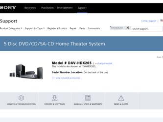 DAV-HDX265 driver download page on the Sony site