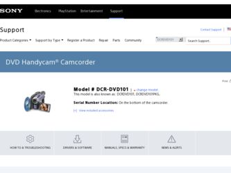 DCR DVD101 driver download page on the Sony site