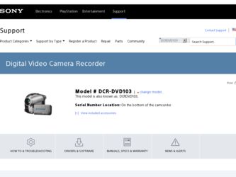 DCR-DVD103 driver download page on the Sony site