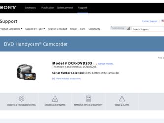 DCR DVD203 driver download page on the Sony site