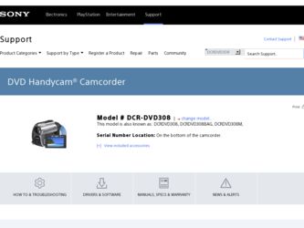 DCR-DVD308 driver download page on the Sony site