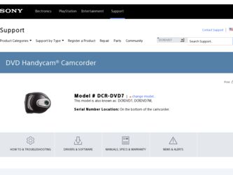 DCR DVD7 driver download page on the Sony site