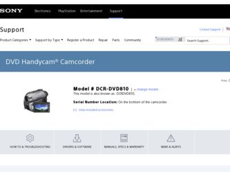 DCR-DVD810 driver download page on the Sony site