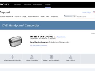 DCR-DVD910 driver download page on the Sony site