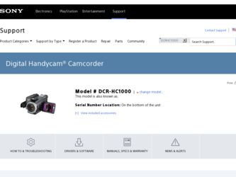 DCR-HC1000 driver download page on the Sony site