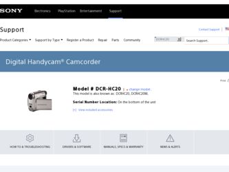 DCR-HC20 driver download page on the Sony site