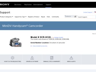 DCR-HC26 driver download page on the Sony site