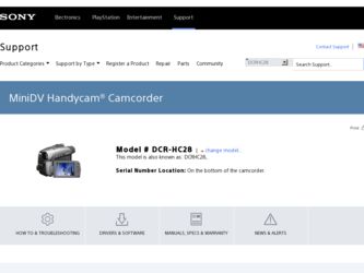 DCR-HC28 driver download page on the Sony site