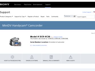DCR-HC36 driver download page on the Sony site