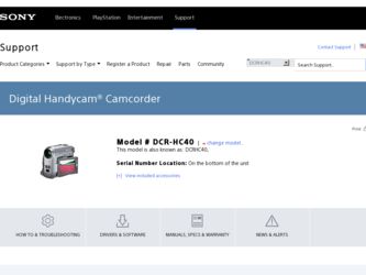 DCR-HC40 driver download page on the Sony site