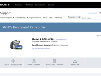 DCR-HC46 driver download page on the Sony site