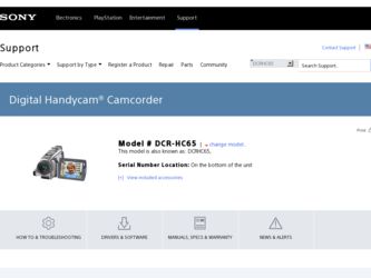 DCR-HC65 driver download page on the Sony site