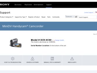 DCR-HC90 driver download page on the Sony site