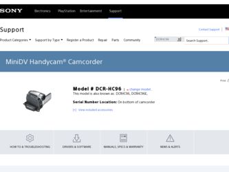 DCR-HC96 driver download page on the Sony site