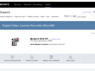 DCR-IP1 driver download page on the Sony site