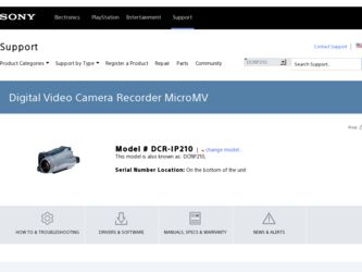 DCR-IP210 driver download page on the Sony site
