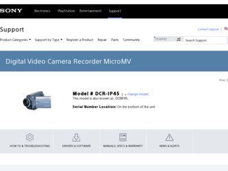 DCR-IP45 driver download page on the Sony site