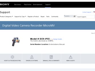 DCR-IP55 driver download page on the Sony site
