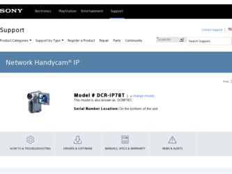 DCR-IP7BT driver download page on the Sony site