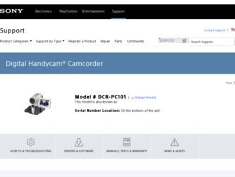 DCR PC101 driver download page on the Sony site