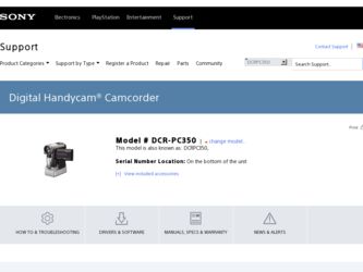 DCR-PC350 driver download page on the Sony site