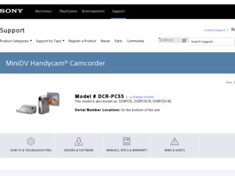 DCR PC55 driver download page on the Sony site