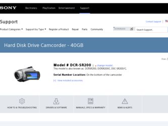 DCR-SR200 driver download page on the Sony site