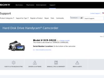 DCR SR220 driver download page on the Sony site