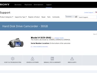DCR-SR42A driver download page on the Sony site