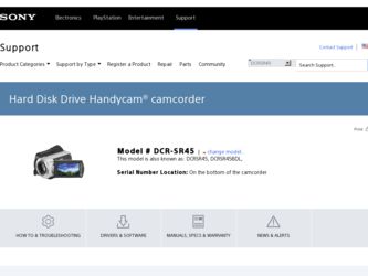 DCR-SR45 driver download page on the Sony site