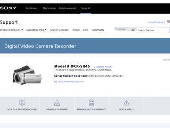 DCR-SR46 driver download page on the Sony site