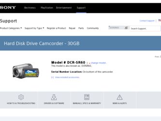DCR-SR60 driver download page on the Sony site