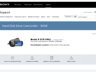 DCR-SR62 driver download page on the Sony site