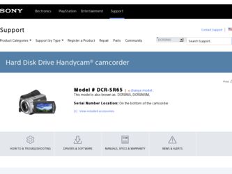 DCR-SR65 driver download page on the Sony site